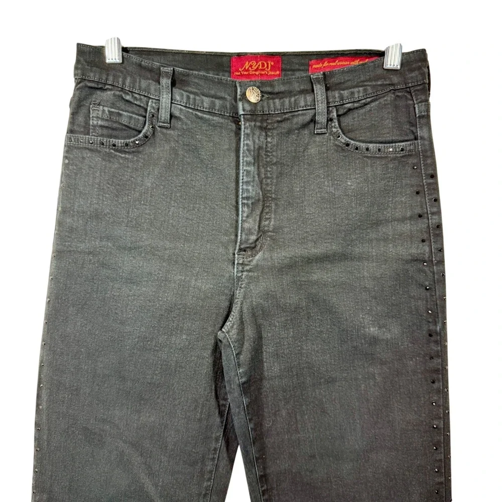 NYDJ‎ Black Wash Slim Leg Jeans Rhinestone Embellished Denim Pants Size 6